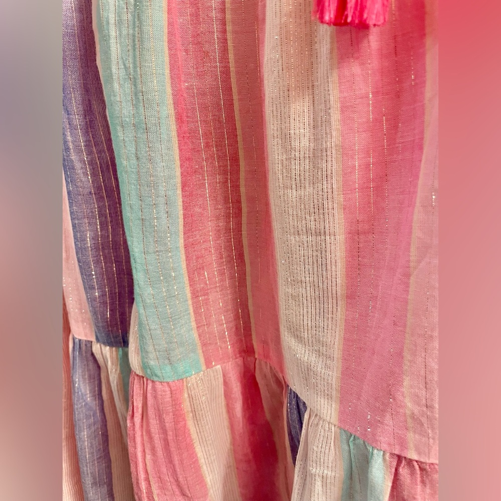 J. Crew Pink, Periwinkle, Turquoise & White Striped Cover-up Dress SIZE MEDIUM - Picture 3 of 9